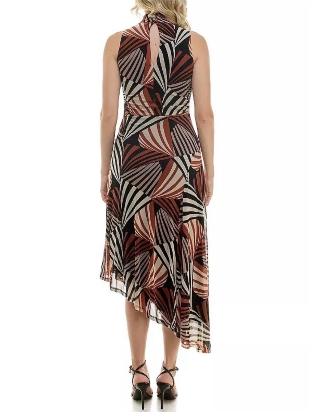 Zarr Collection Asymmetrical Sleeveless High Neck Mesh Dress 8 - Picture 2 of 9
